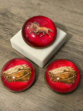 Lot of 3 Vintage Rosette Red Horse Bridle Pin Brooch #464 rosettes equestrian